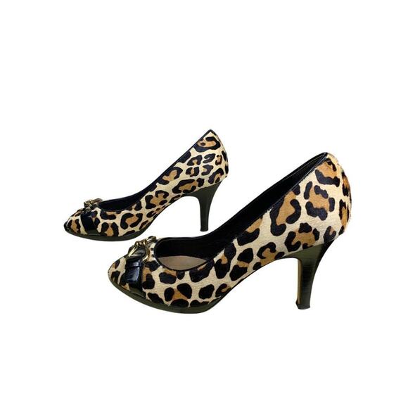 Cole Haan Nike Air Leopard Print Calf Hair Peep-Toe Heels Size 8B - Picture 2 of 11